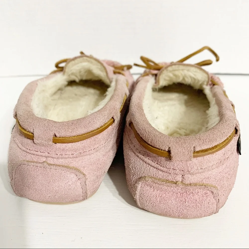 Cabela’s Pink Suede Moccasin Slippers with Faux Shearling Lining Leather Laces